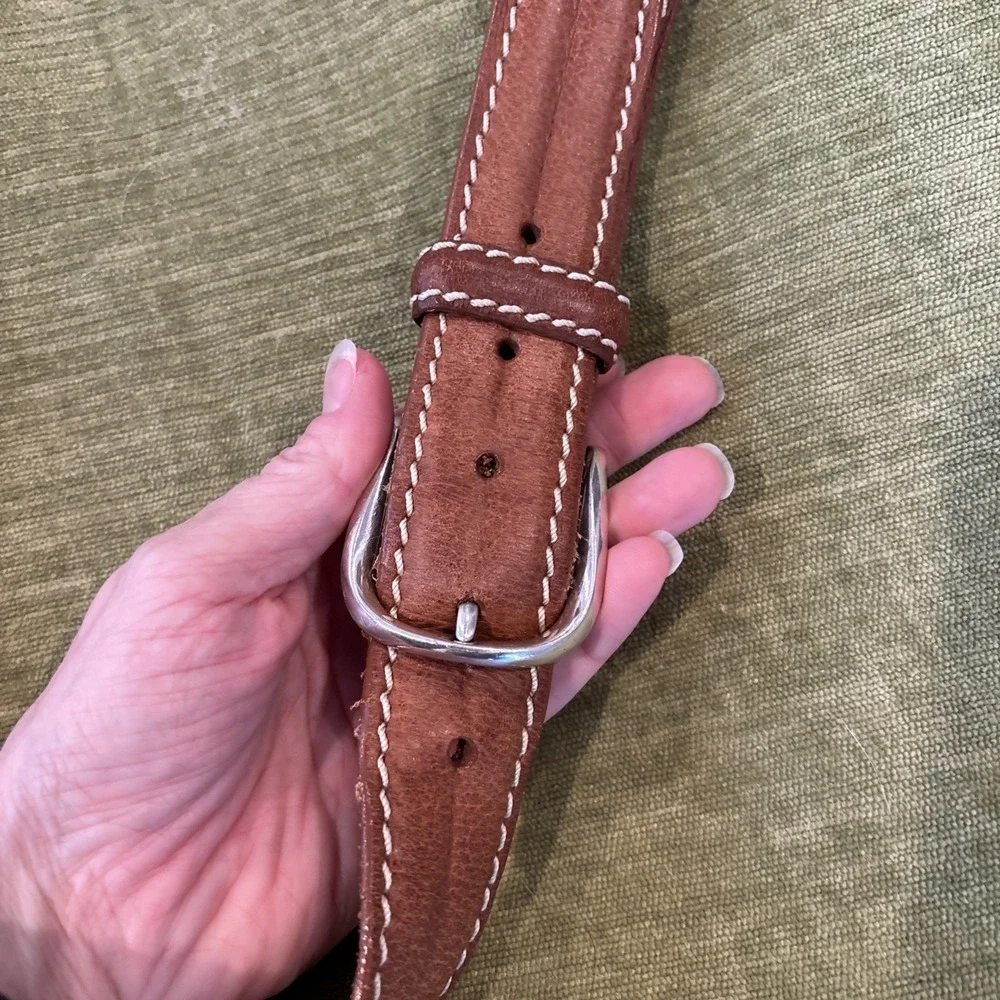 Brighton Leather Belt M21774 Brown White Stitching 1.25